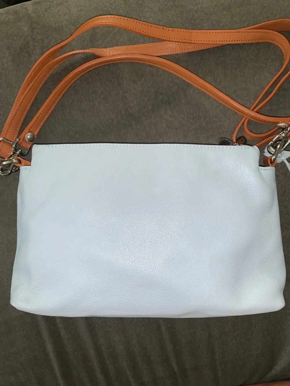 Valentina Light Blue Leather Crossbody with Tan Straps - Picture 2 of 7